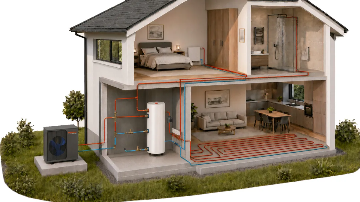 Residential Heating & Cooling with Heat Pumps 3D product visual